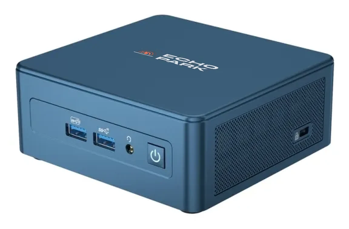 Compact device with the Echo Park logo on the lid